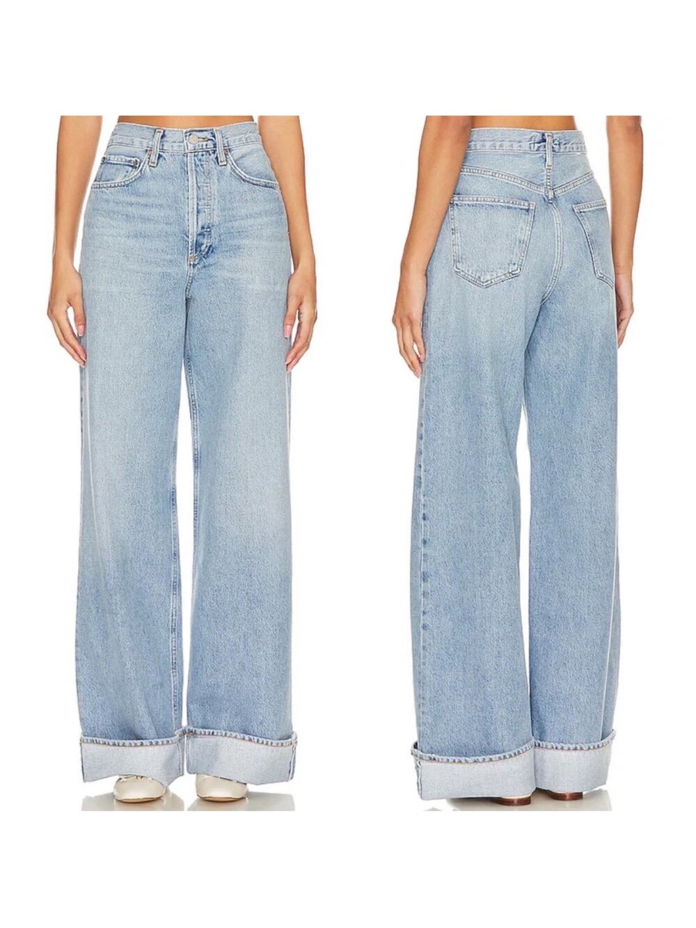 AGOLDE Dame High Rise Wide Leg Jeans Showdown Cuffed Women’s Size 23 100% Cotton